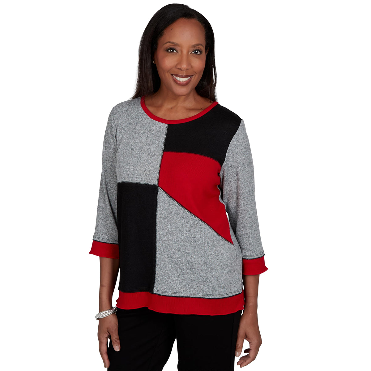 Alfred Dunner Women's Heathered Colorblock Knit Top, Grey, S