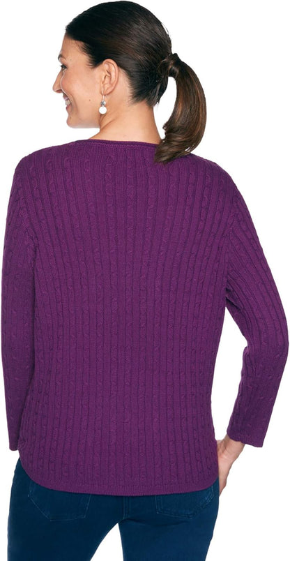 Alfred Dunner Women'sClassic Mixed Stitch PatchworkTextured Sweater with Jewel NecklineX-Large Grape