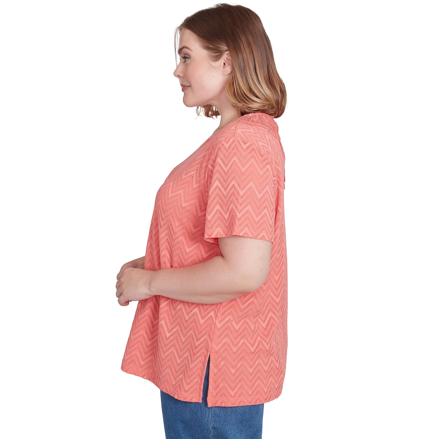 Textured Chevron Lace Back Tee