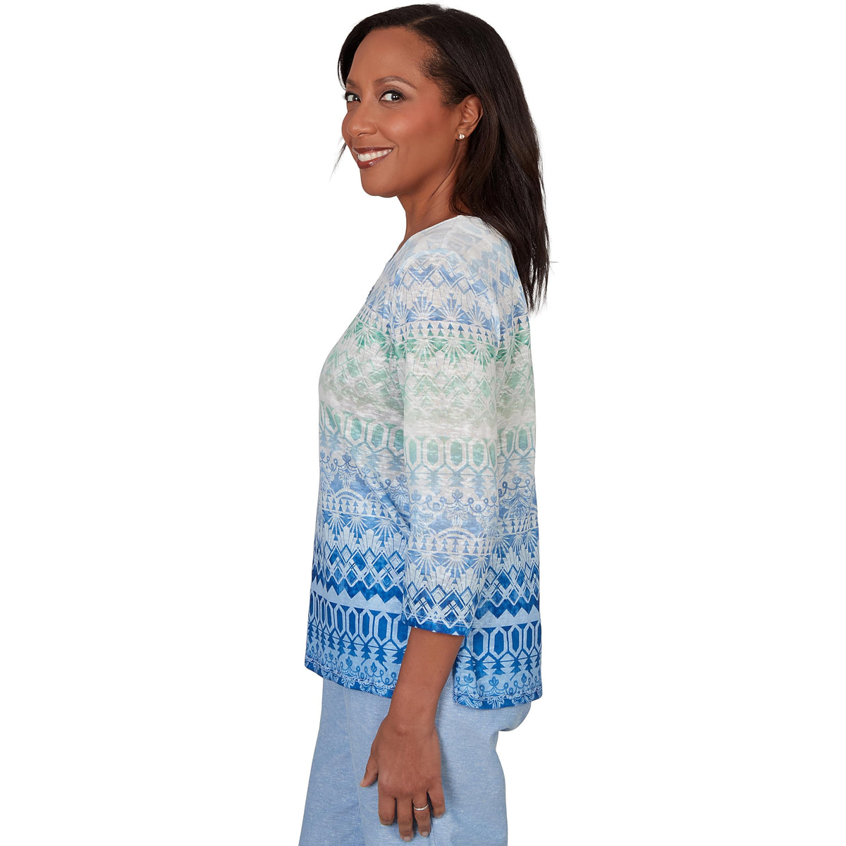 Alfred Dunner Women's Ombre Biadere Split Neck Top