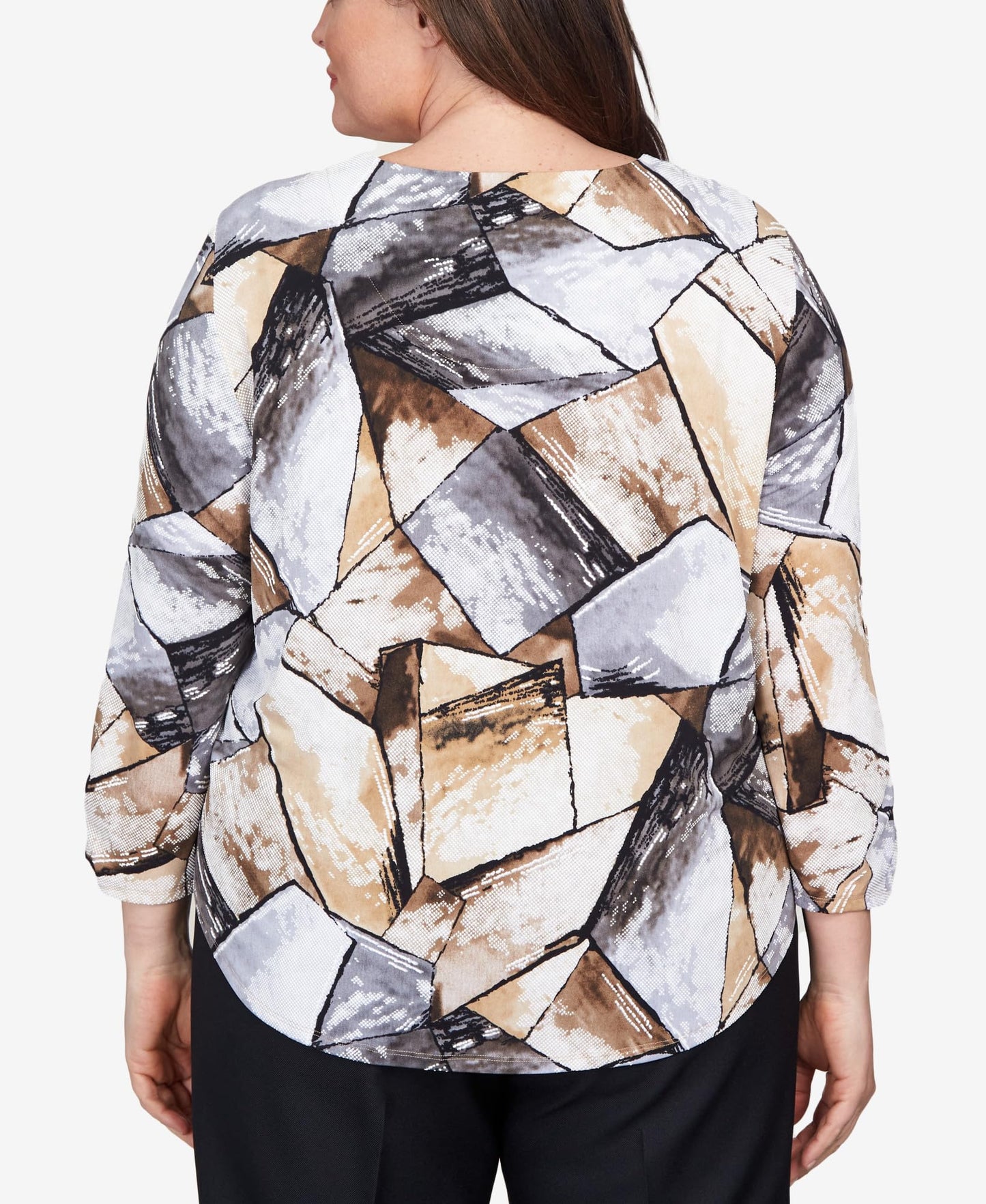 Alfred Dunner Classics Patchwork Polyester (US, Alpha, 3X, Plus, Regular, Plus Size, Tan)