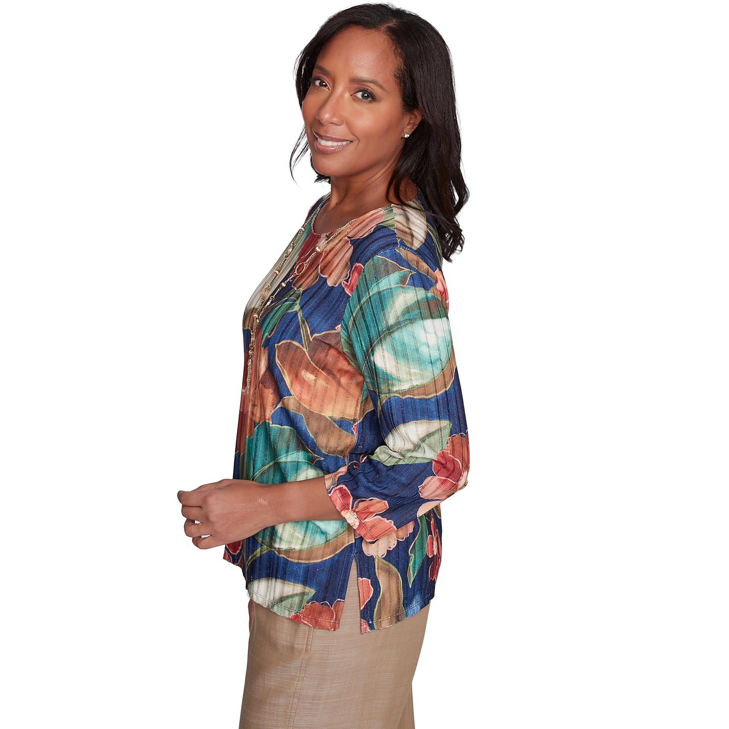 Alfred Dunner Drama Floral Polyester Top (US, Alpha, Small, Regular, Petite, Petite, Multi)