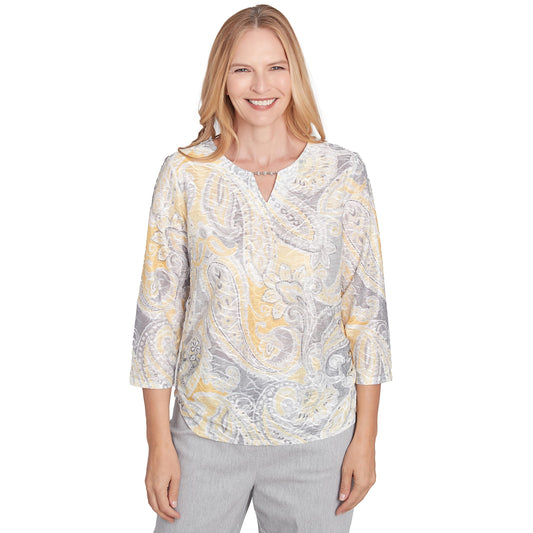 Alfred Dunner Dress Code Paisley Texture Polyester Top