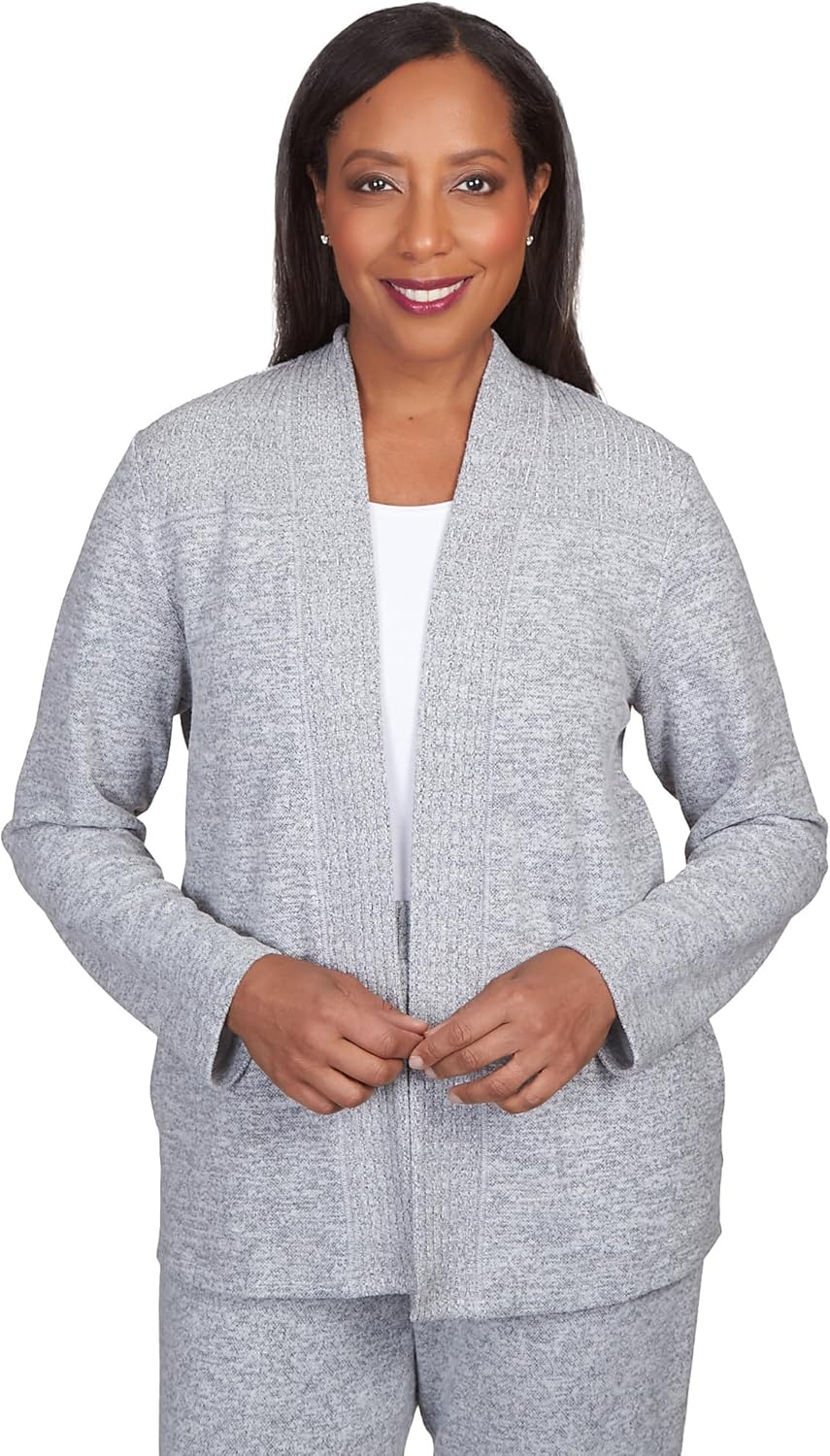 Alfred Dunner Women's Casual Open Front Cardigan Size L Grey