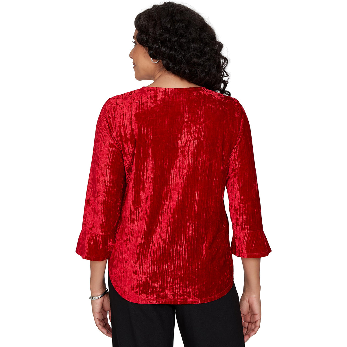Alfred Dunner Women's Crushed Velvet Top with Necklace, Red, L