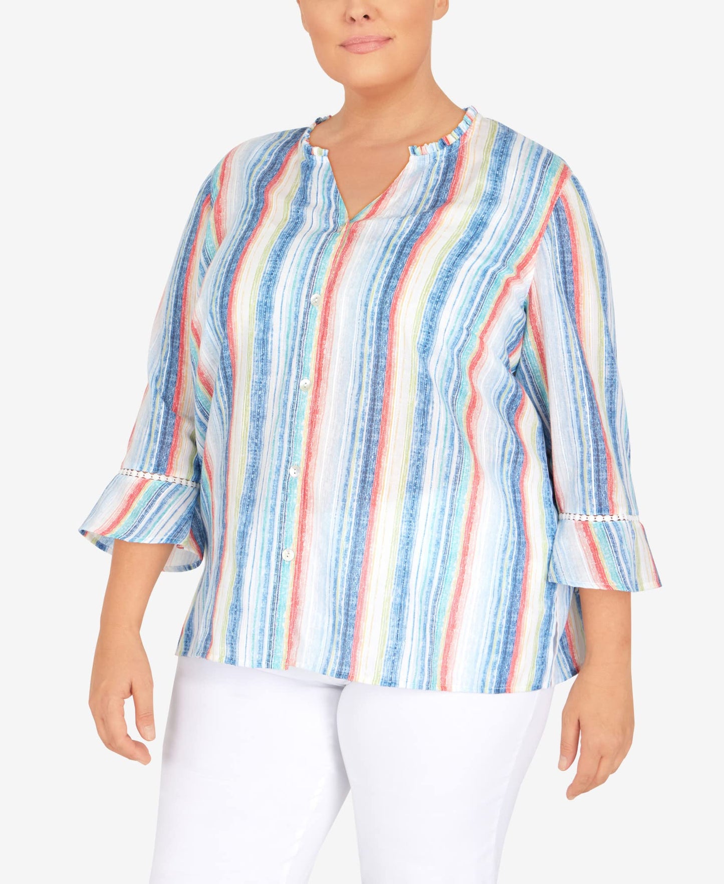 Alfred Dunner Women's Plus-Size Stripe with Bell Sleeves