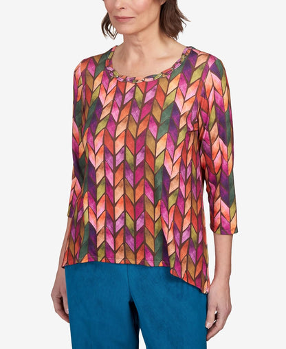 Alfred Dunner Classics Chevron Knit Polyester Top with Sharkbite Hem (US, Alpha, Large, Regular, Petite,