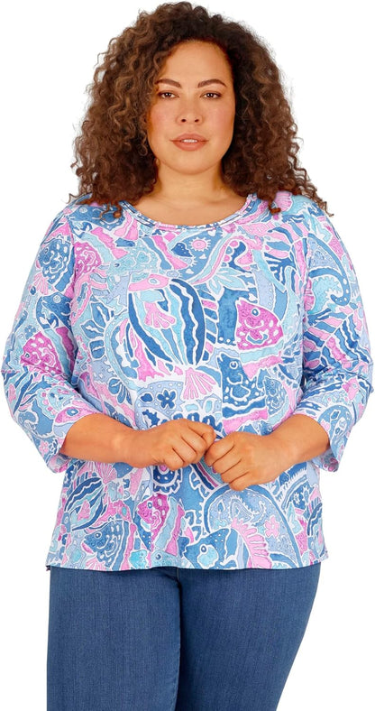 Alfred Dunner Women's Plus-Size Paisley Fish Top