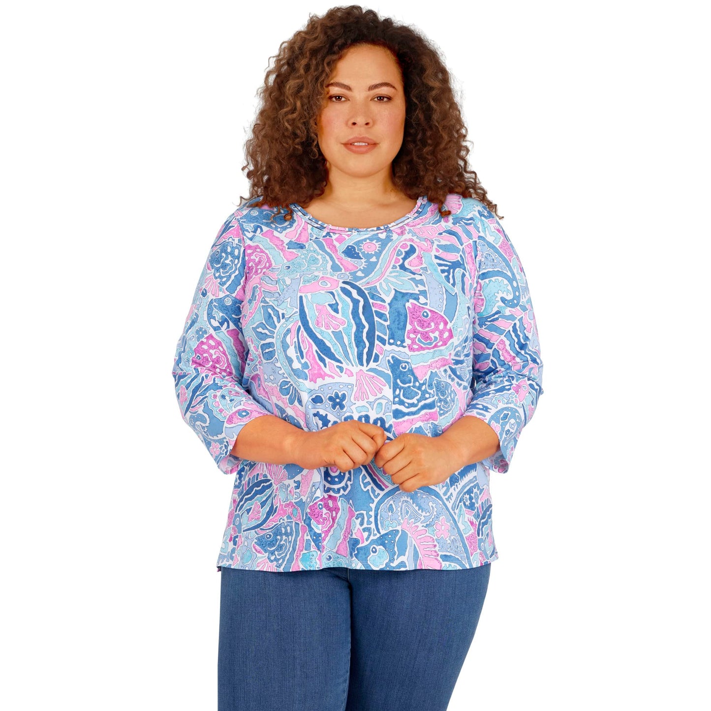 Alfred Dunner Women's Plus-Size Paisley Fish Top