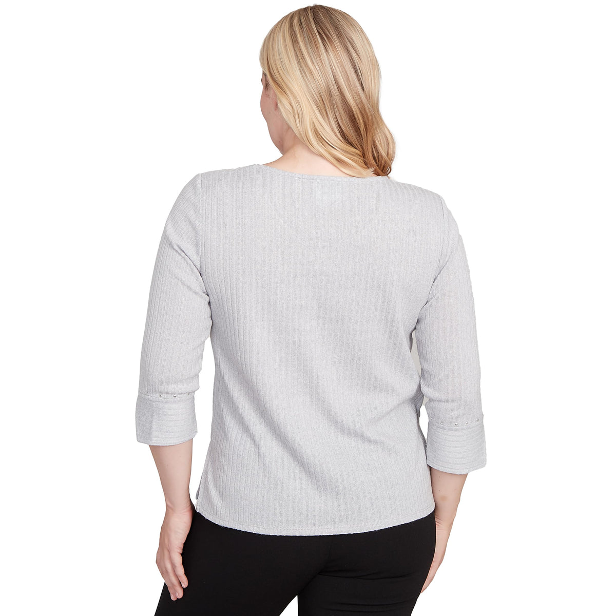 Alfred Dunner Women's Heat Set Embellished Solid Knit Top