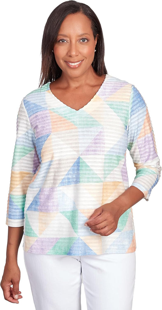 Alfred Dunner Classic Pastel Geometric Polyester Top