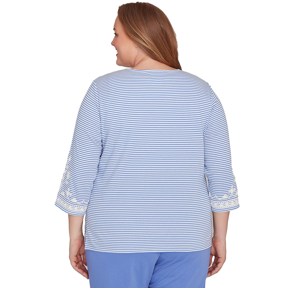 Embellished Striped Crew Neck Top