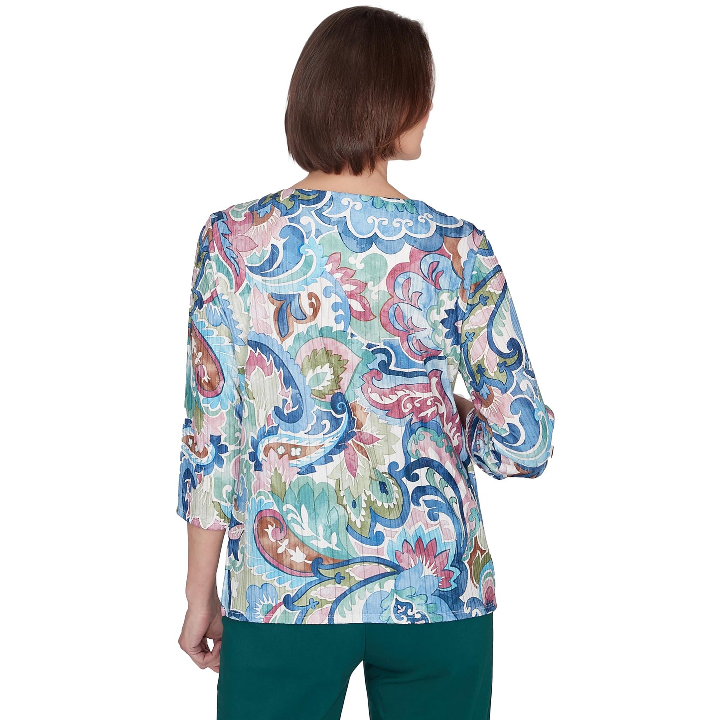 Alfred Dunner Classic Scroll Multicolored Polyester Top