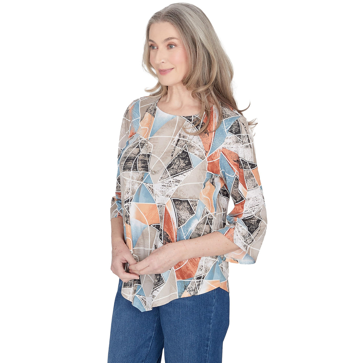 Alfred Dunner Classic Stained Glass Polyester Top with Sharkbite Him (US, Alpha, X-Large, Regular, Regular, Standard, Multi)