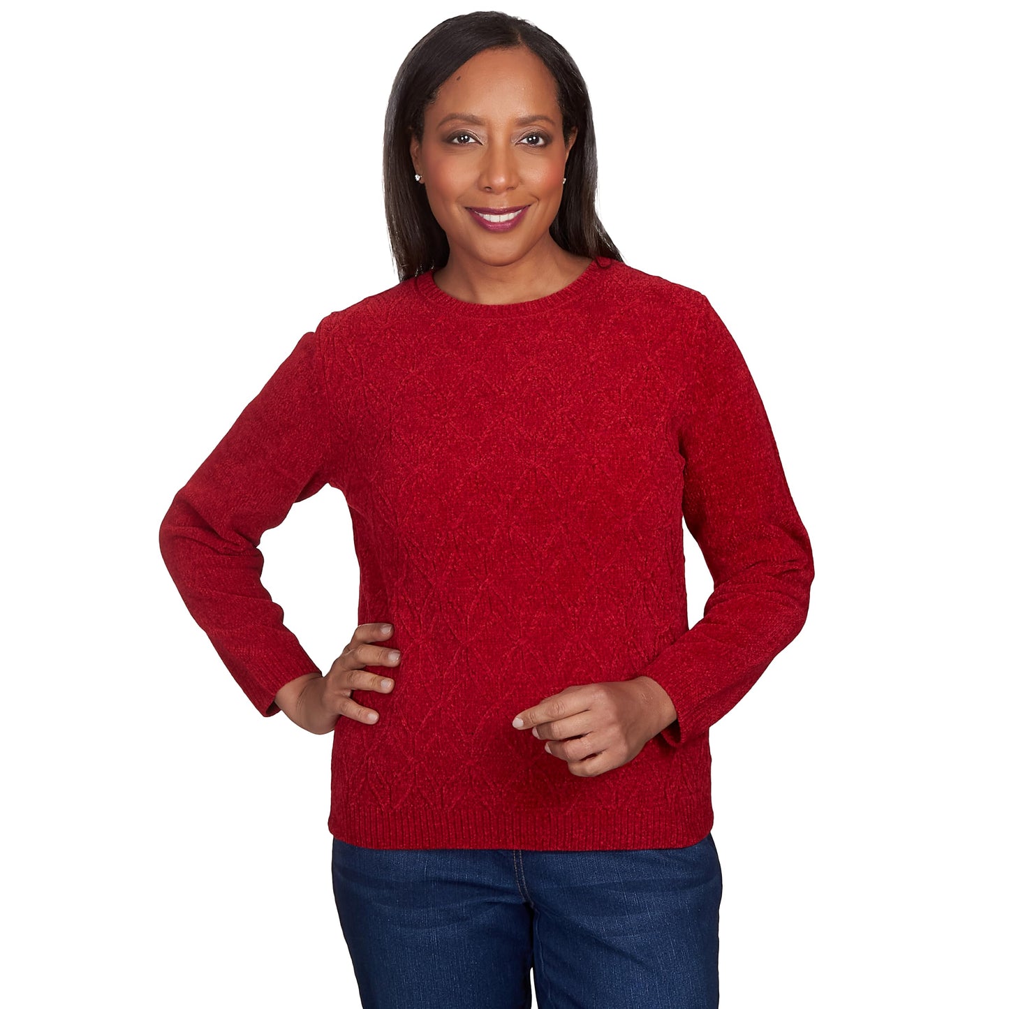 Alfred Dunner Classic Crew Neck Chenille Pullover Sweater (US, Alpha, X-Large, Regular, Regular, Standard, Red)