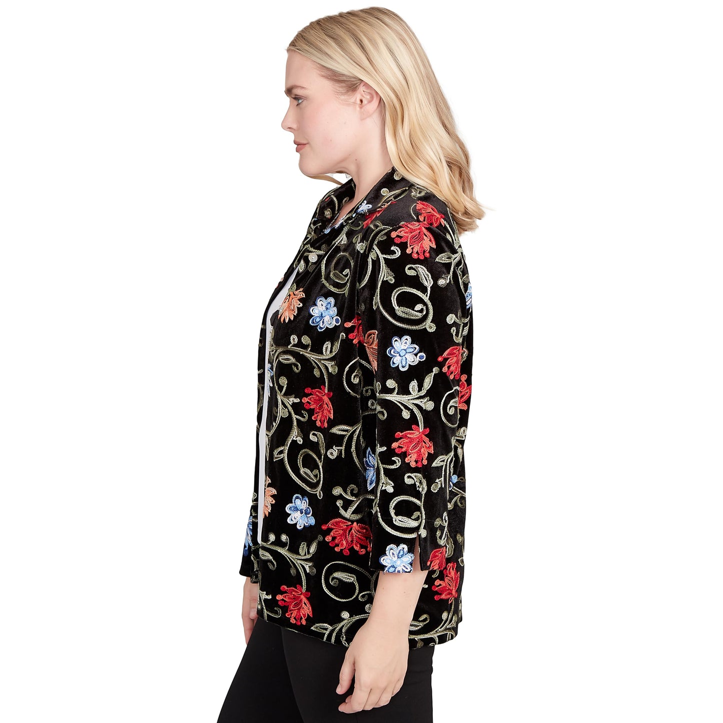 Alfred Dunner Women's Rich Velvet Floral Two in One Top with Necklace