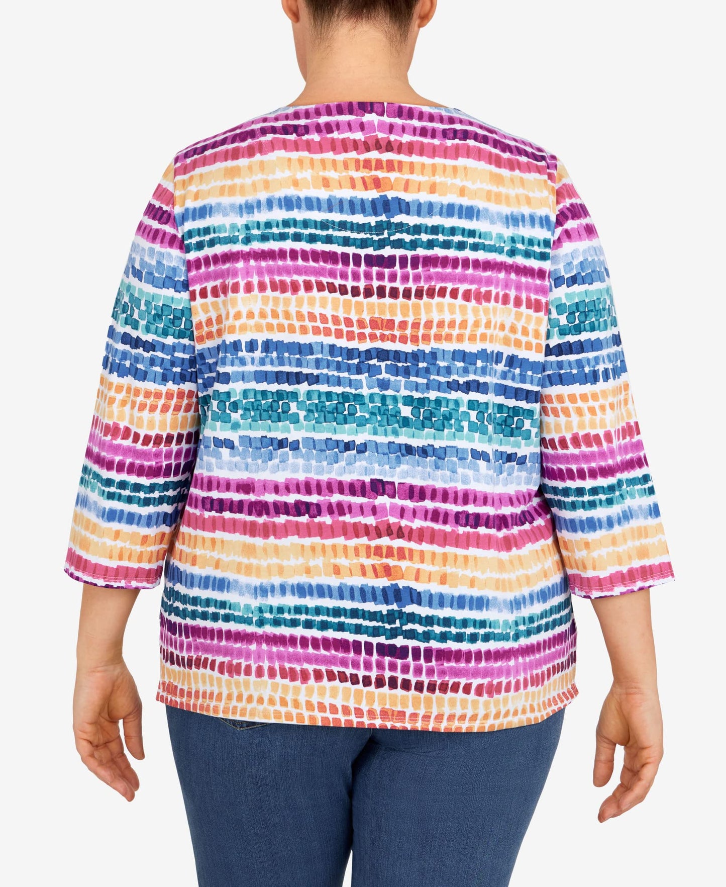 Alfred Dunner Women's Plus-Size Rainbow Dot Split Neck Top