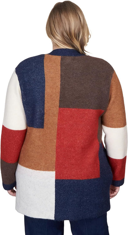 Alfred Dunner Women's Plus-Size Autumn Colorblock Cardigan Size 1X Multi