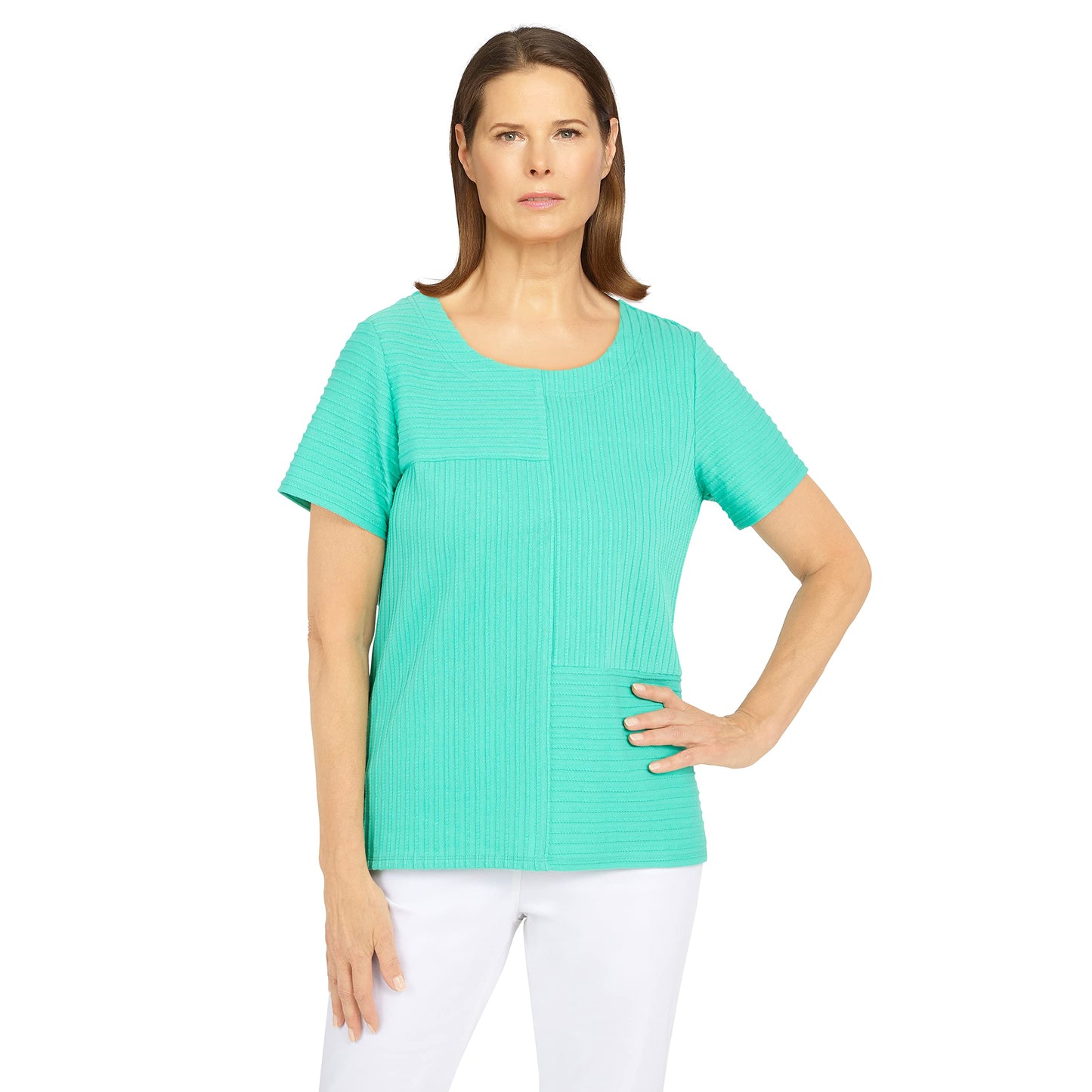 Alfred Dunner Classics Tuxtured Knit with Buttons On The Seem 75% Cotton (as1, Alpha, s, Regular, Regular, Standard, Sea Green)