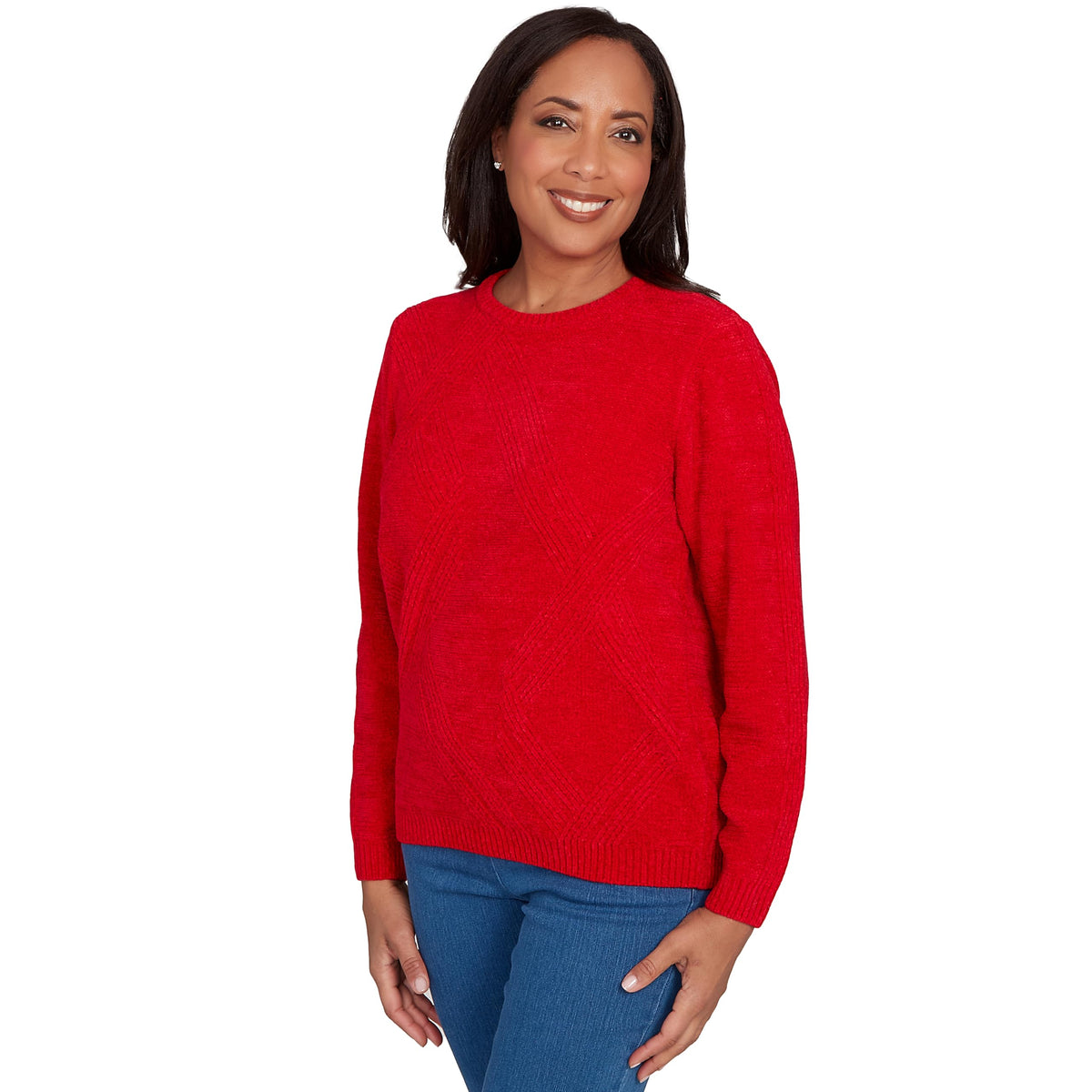 Alfred Dunner Women's Cable Chenille Pullover Sweater, Size S, Red