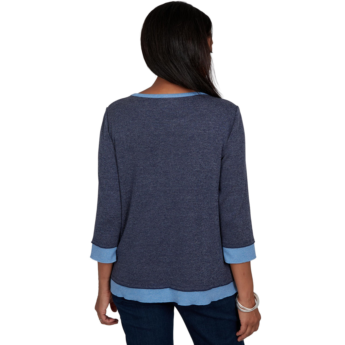 Alfred Dunner Women's Heathered Colorblock Knit Top, Denim, M