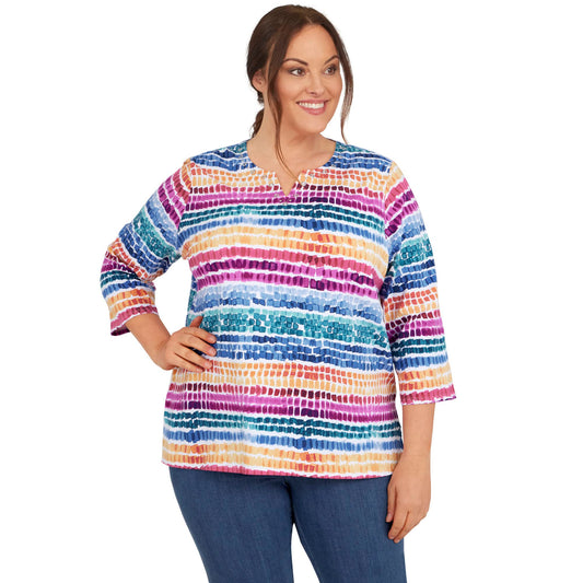 Alfred Dunner Women's Plus-Size Rainbow Dot Split Neck Top