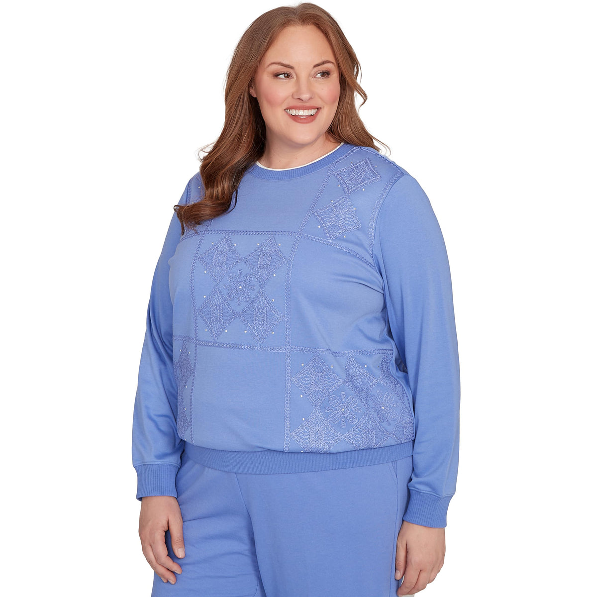 Alfred Dunner Embroidered Patchwork Long Sleeve Top