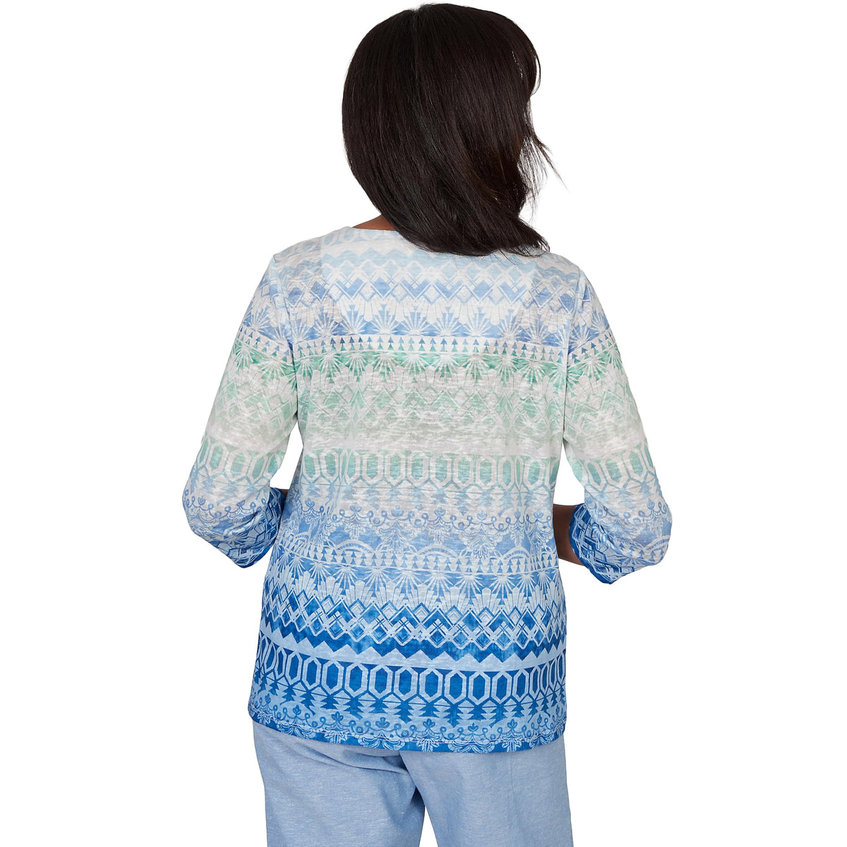 Alfred Dunner Women's Ombre Biadere Split Neck Top