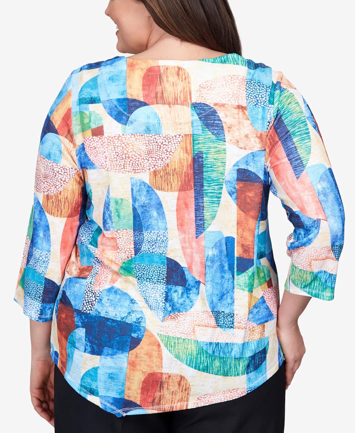 Alfred Dunner Women's Plus-Size Geometric Stained Glass Asymmetric Top Size 3X Multi