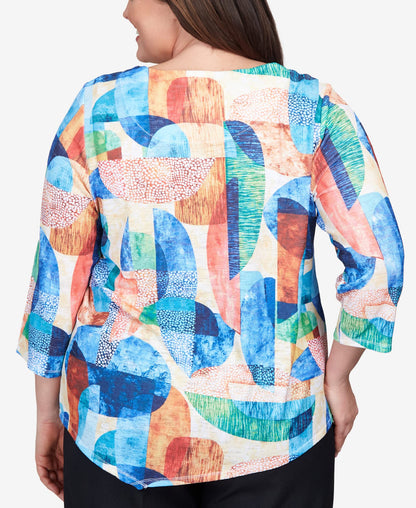 Alfred Dunner Women's Plus-Size Geometric Stained Glass Asymmetric Top