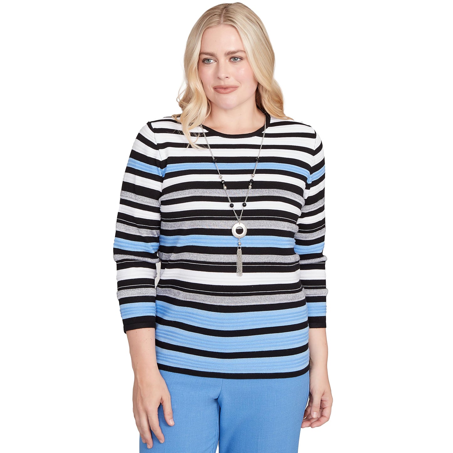 Alfred Dunner Textured Strip Light Sweater (US, Alpha, X-Large, Regular, Petite, Petite, Multi)