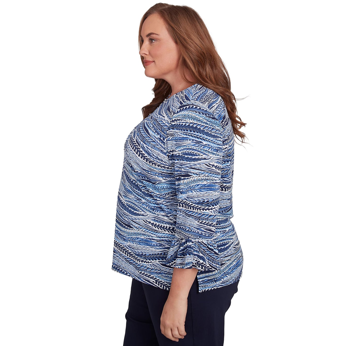 Beaded Split Neck Feathers Top