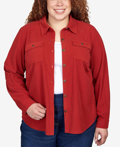 Alfred Dunner Women's Plus-size Soft Cord Shirt Jacket Size 3X Russet