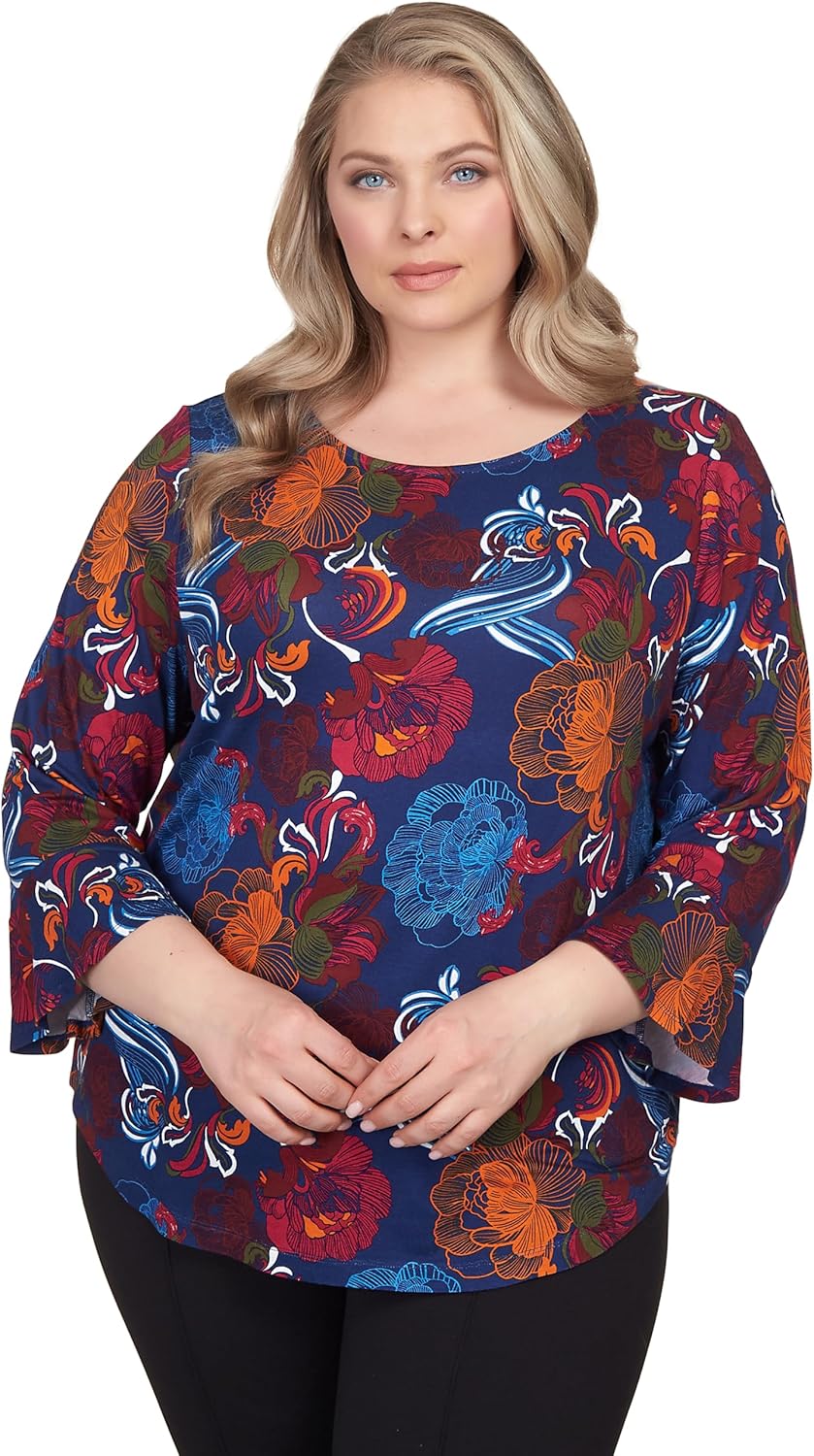 Must Have Rayon Floral Top with Bell Sleeve Washable