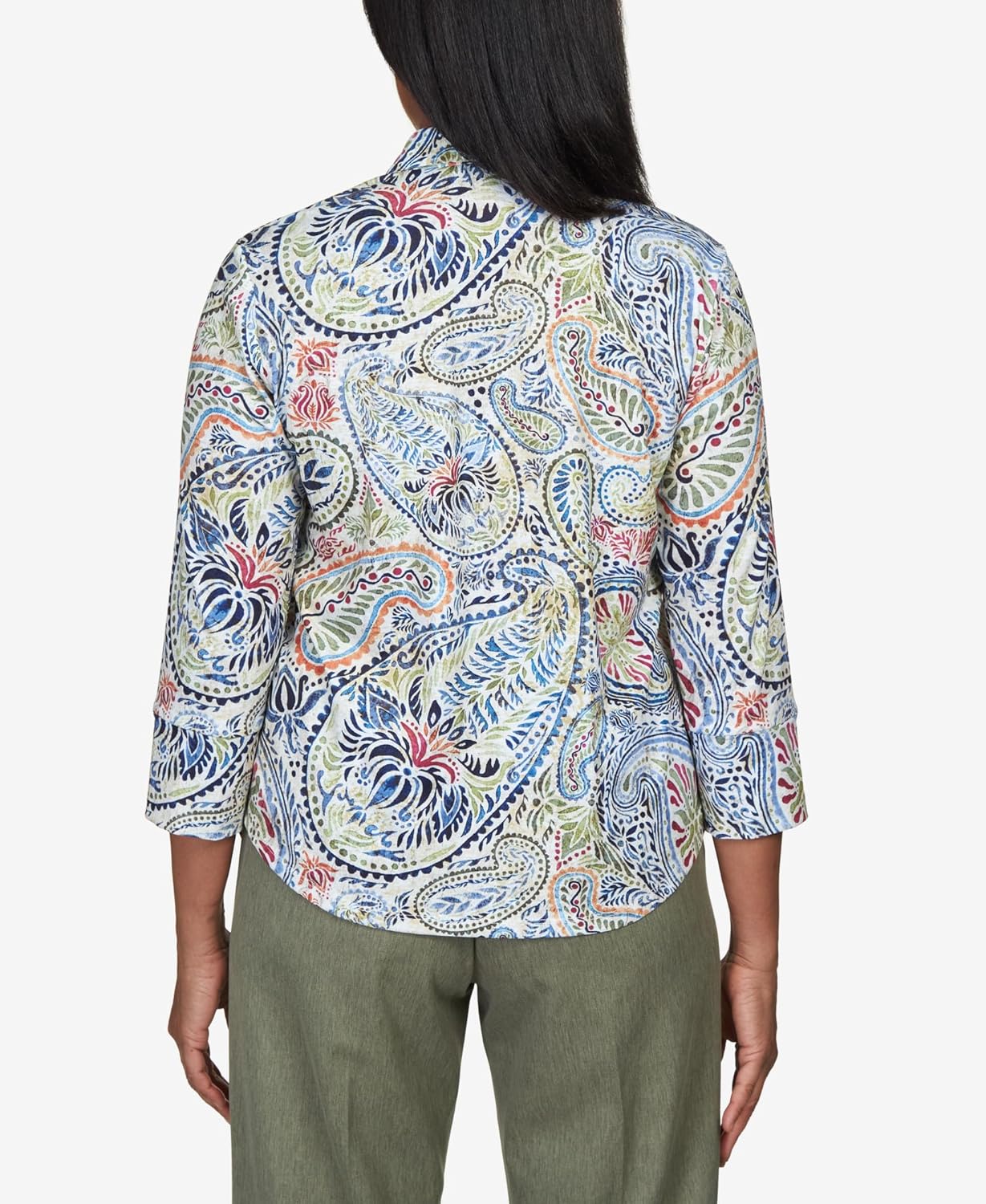 Alfred Dunner Women's Paisley Stretch Knit Button Down Top Size M Multi