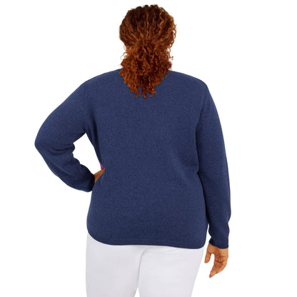 Alfred Dunner Women's Plus-Size Womens Colorblock Crewneck Sweater