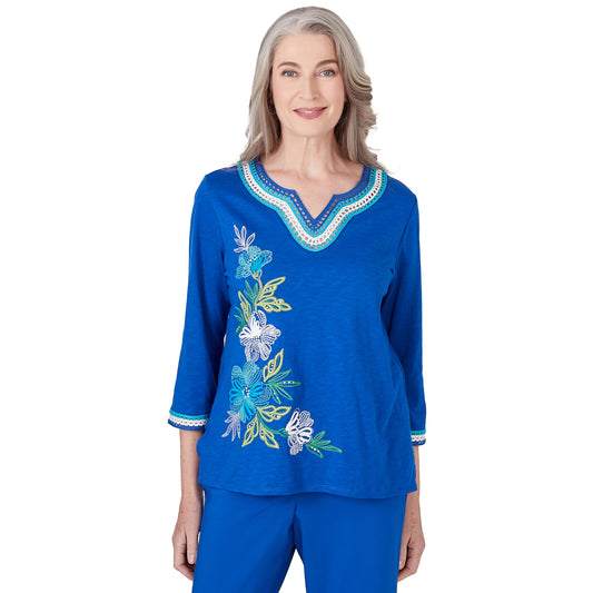 Alfred Dunner Tradewinds Cobalt Color Top Embroidered (US, Alpha, X-Large, Regular, Petite, Cobalt) Blue