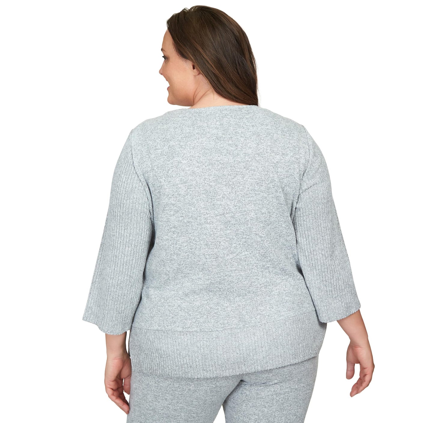 Alfred Dunner Comfort Zone Floral Embroidered with Slit Hem and Ribbed Sleeve (US, Alpha, 3X, Plus, Regular, Plus Size, Grey)