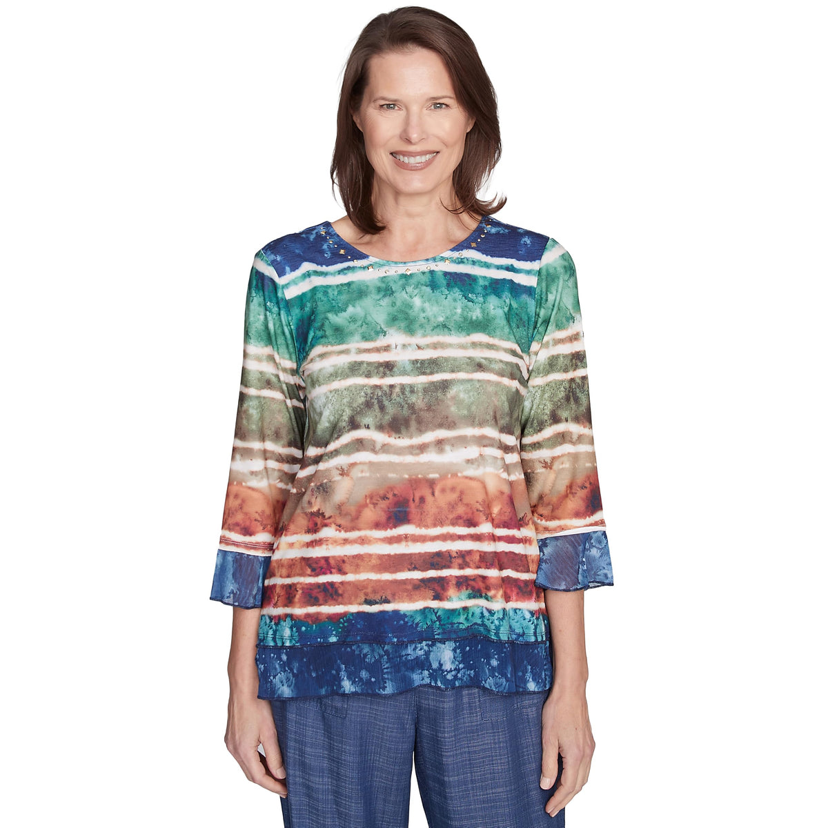 Alfred Dunner Watercolor Biadre Polyester Top (US, Alpha, Medium, Regular, Petite, Petite, Multi)