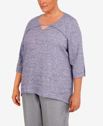 Alfred Dunner Women's Plus-Size Heather Knit Rib Keyhole Neck Top