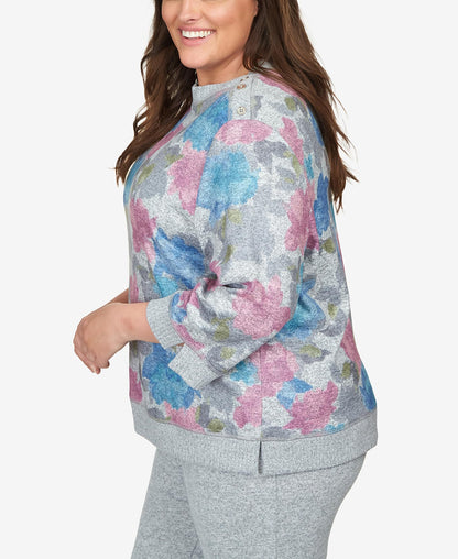 Alfred Dunner Comfort Zone Floral Sweater with Slit Hem