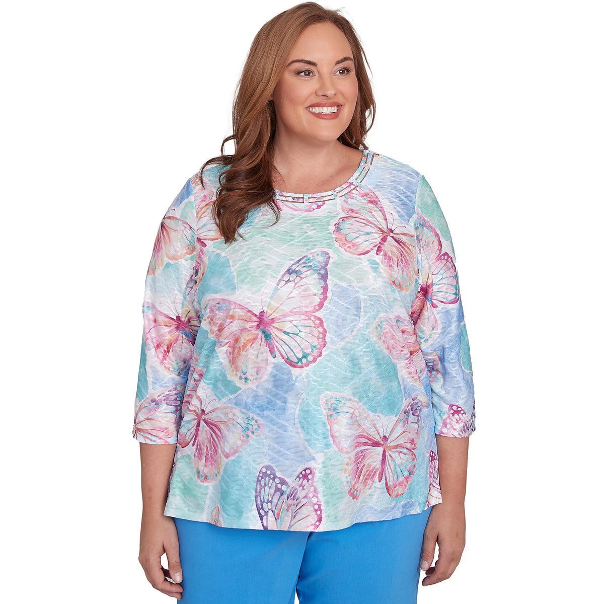 Butterfly Crewneck Three Quarter Sleeves Top