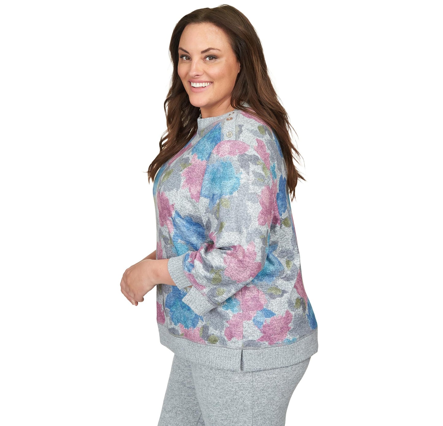 Alfred Dunner Comfort Zone Shadow Floral Comfort Top