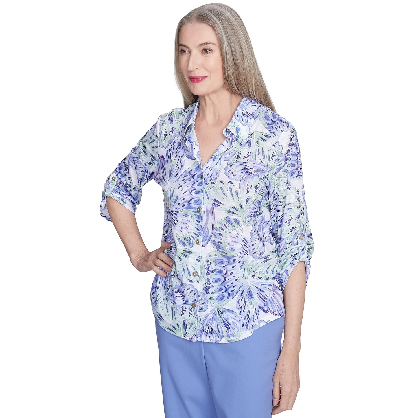 Alfred Dunner Butterflies Knit Shirt Polyester