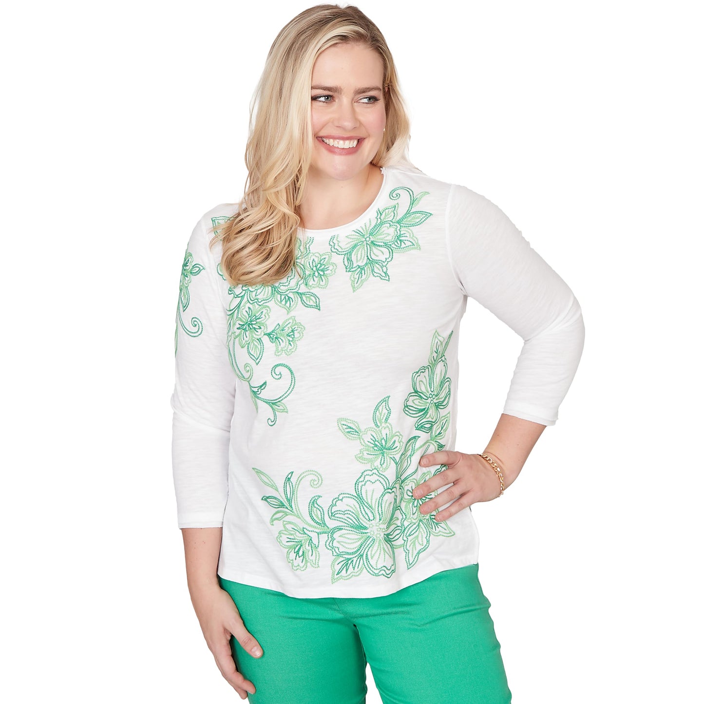 Alfred Dunner Women's Tropical Flower Embroidered Top
