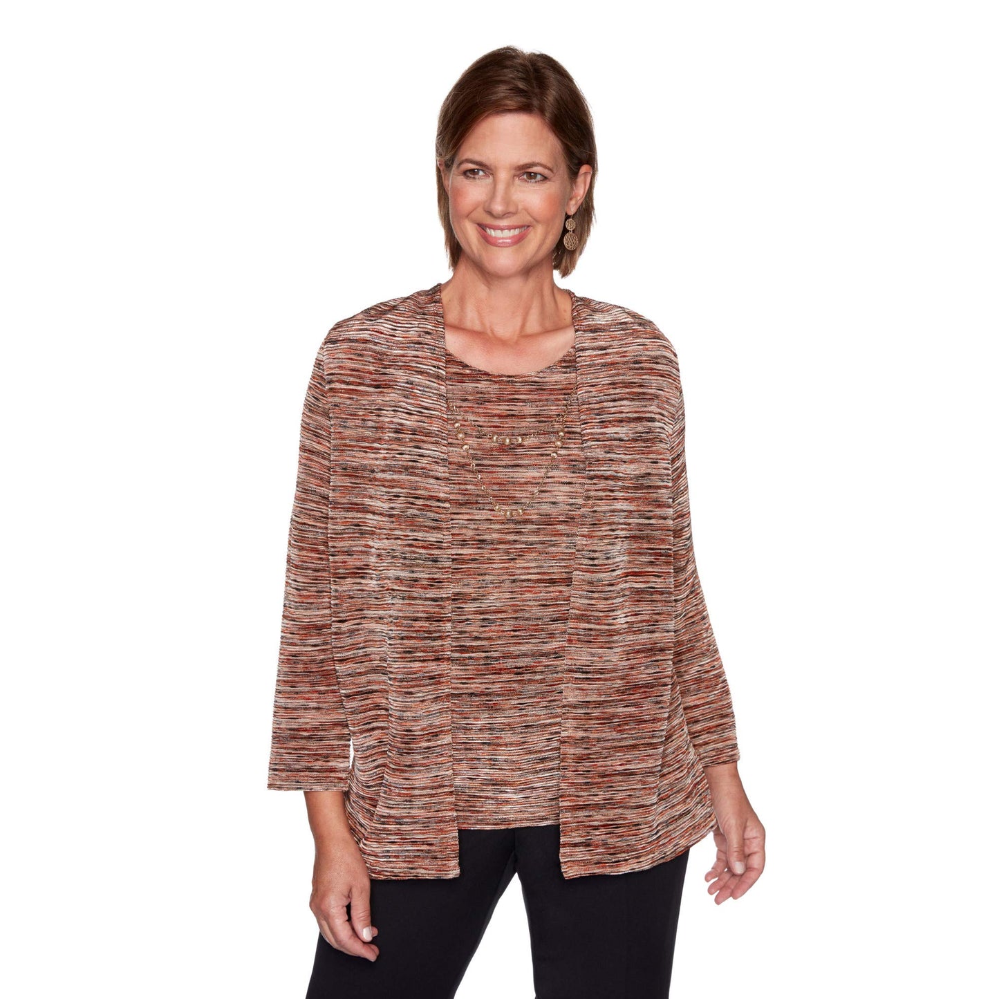 Alfred Dunner Women's Elegant Space Dye Two-for-One Lightweight Top with Modern NecklaceSmall