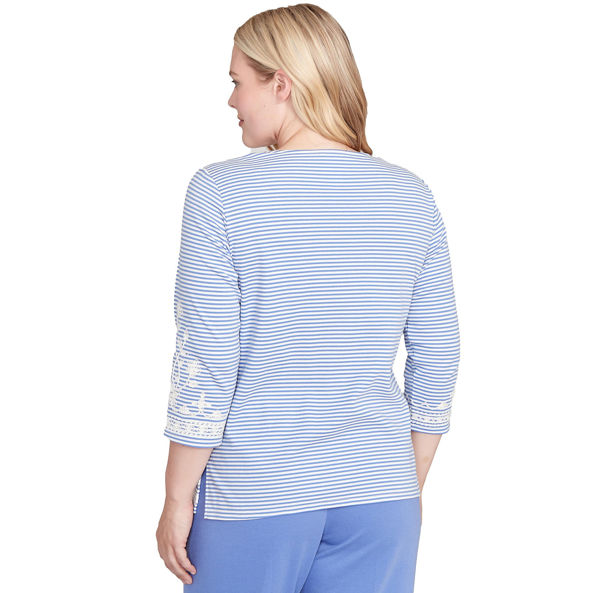 Alfred Dunner Women's Embellished Striped Crew Neck Top Size S Iris