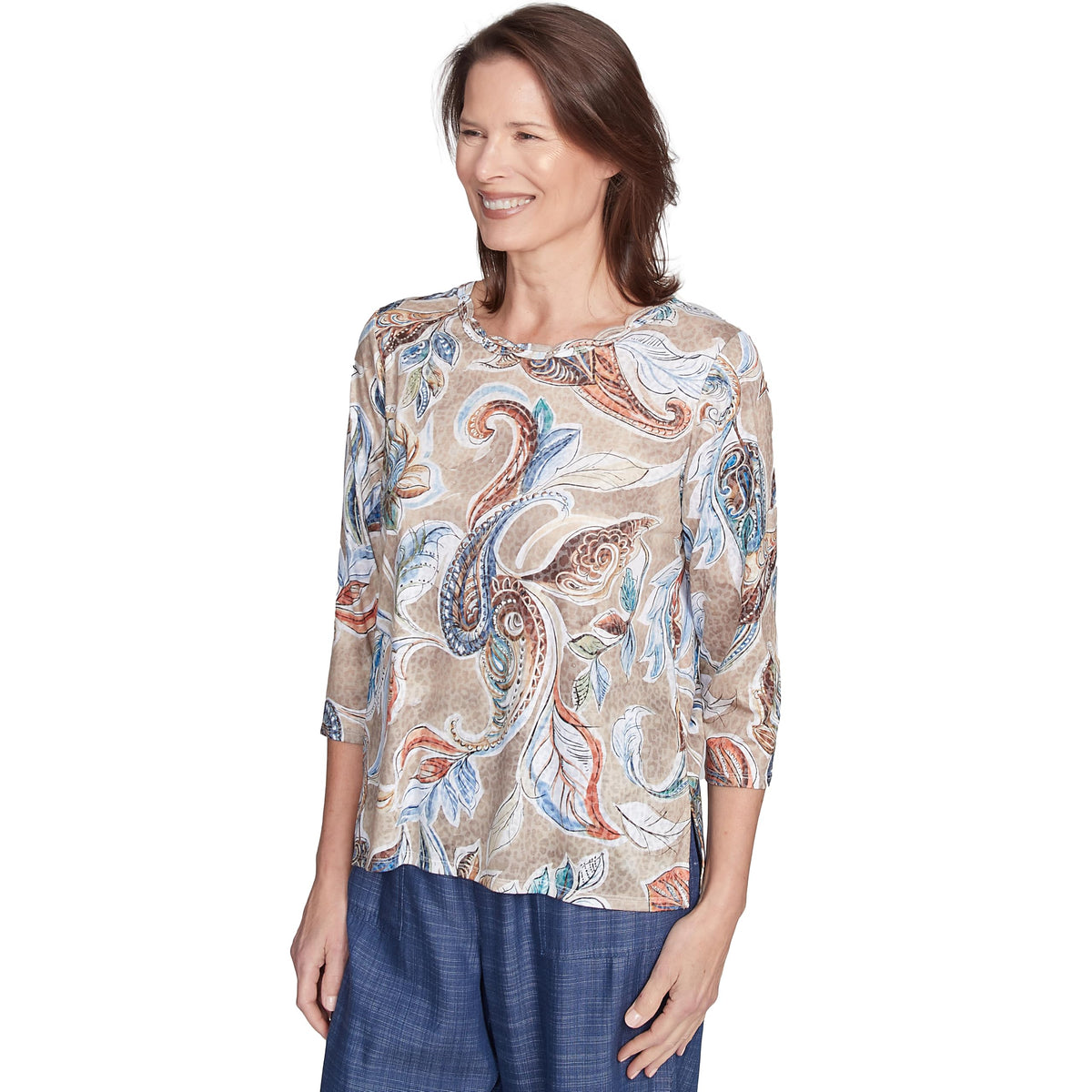 Alfred Dunner Polyester Paisley Polyester Top (US, Alpha, X-Large, Regular, Regular, Standard, Neutral)