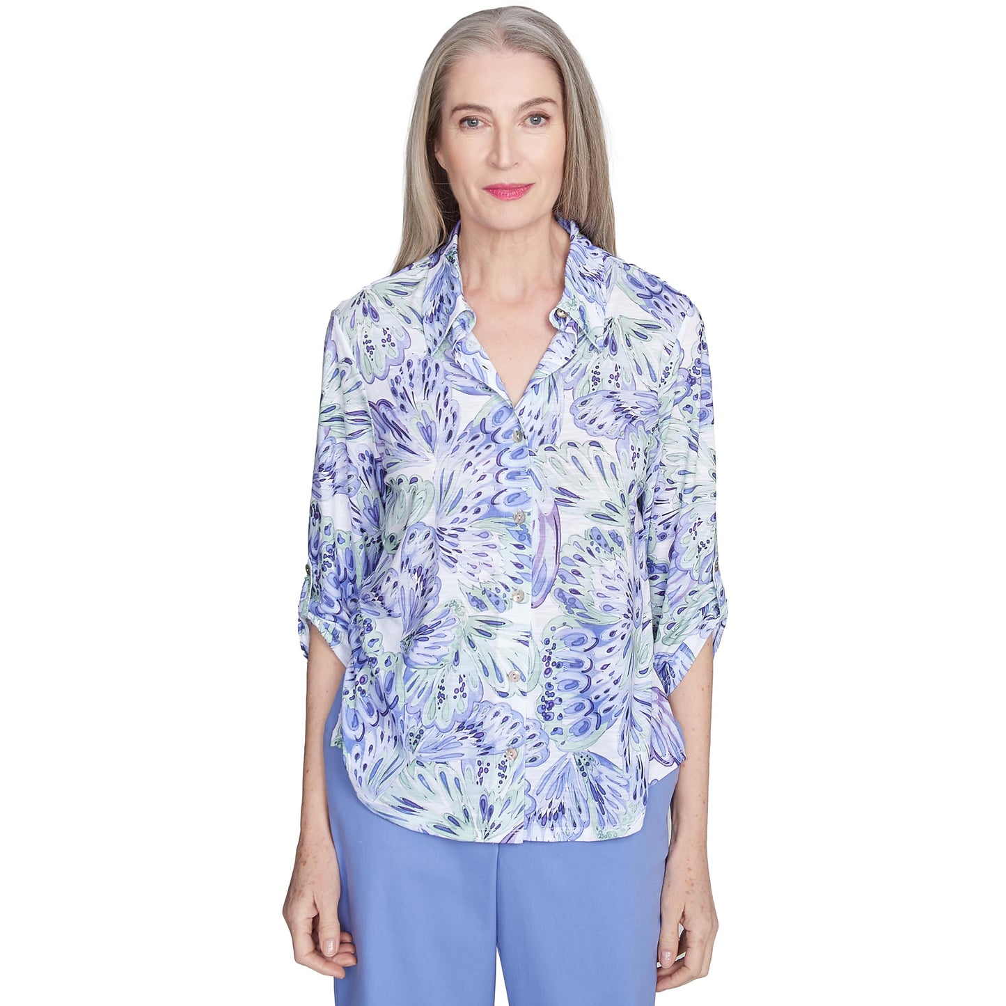 Alfred Dunner Butterflies Knit Shirt Polyester