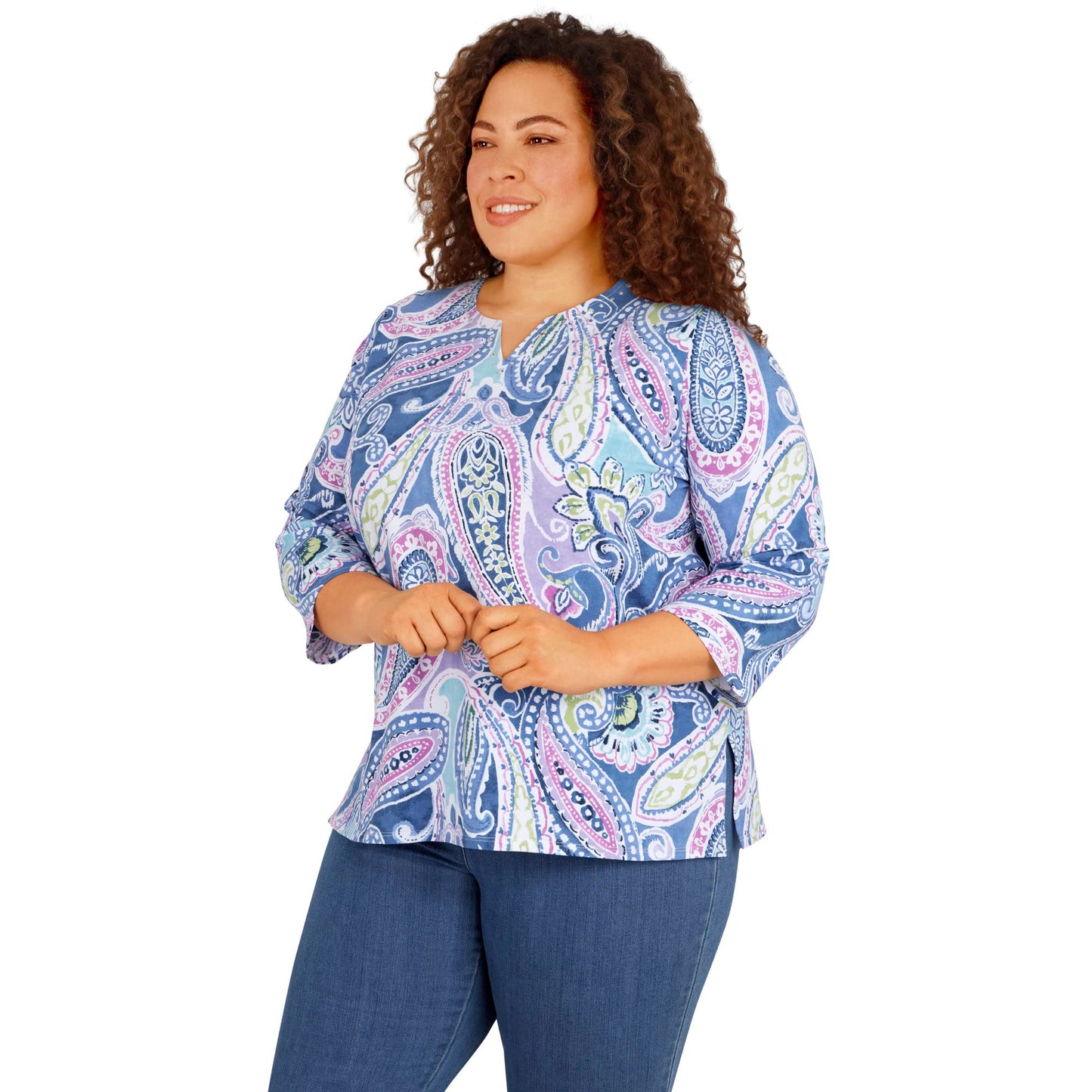 Alfred Dunner Women's Plus-Size Split Neck Playful Paisley Top